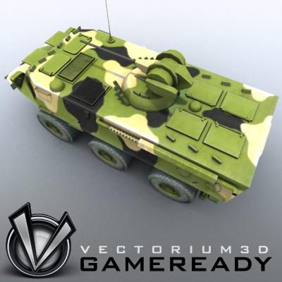 3D Model of Game-ready model of Chinese ZSL92 Wheeled Armoured Vehicle with 2 color schemes. Each scheme include: 3 RGB textures (hull,turret,wheels) and 1 RGBA texture (windows) - 3D Render 2